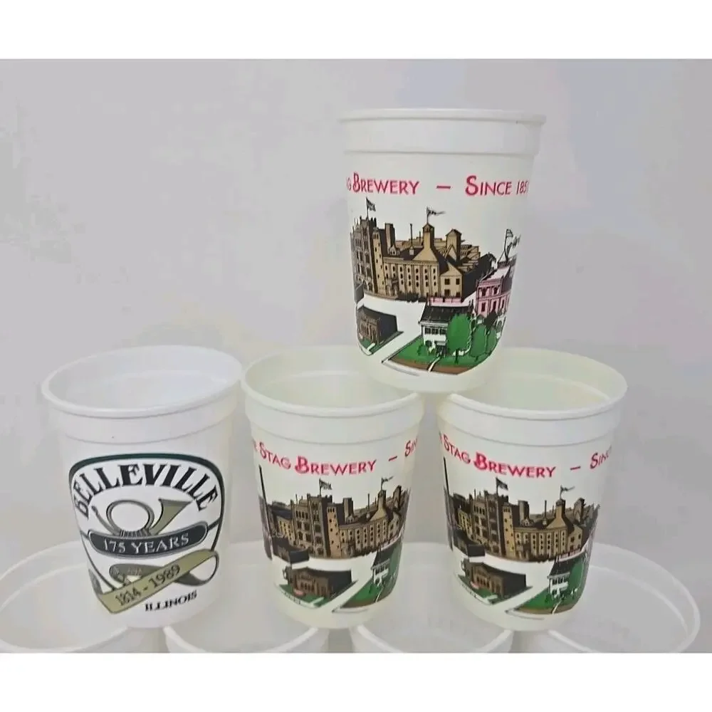 1982 The Stag Brewery - 1989 Belleville IL 175 Years Plastic‎ Cups Lot of 8 U273